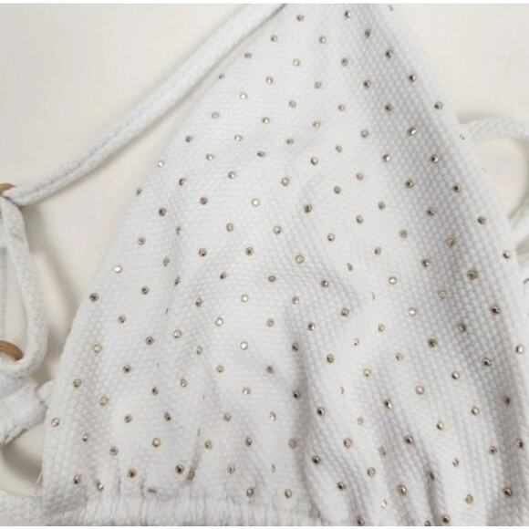 L*Space Kara Studded Bikini Top in White Size Large Triangle - Picture 3 of 5